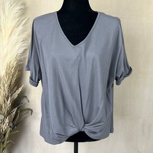 Gray twist front tee
